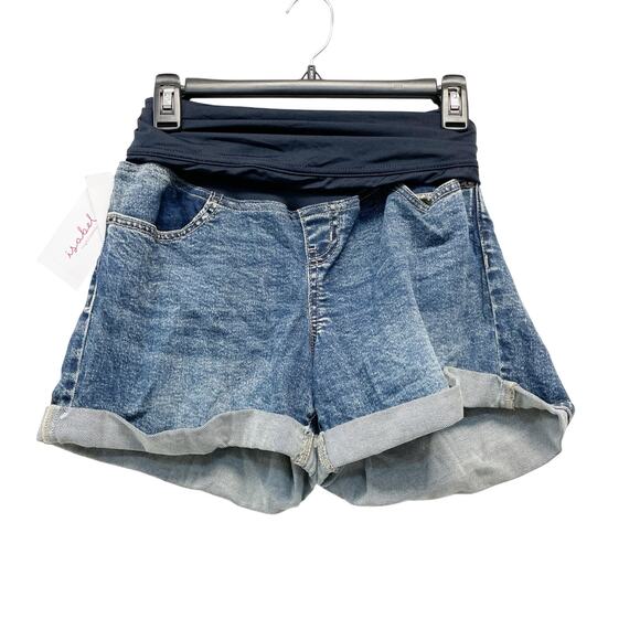 Ingrid & Isabel Over Belly High Rise Maternity Jean Shorts Mid Wash Size 2 - Picture 1 of 5